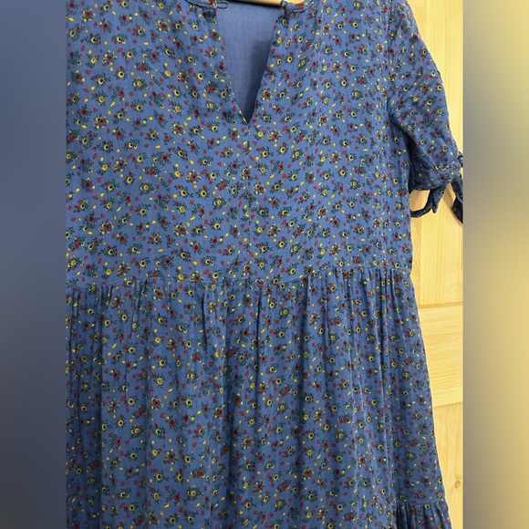 Madewell Maxi Blue Floral Tiered Ruffle Dress with Tie Sleeves, XS. EUC - Picture 6 of 9
